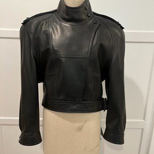 NEW w/ Tags - Saint Laurent Cropped Leather Jacket F38 - Black - 741224 YCDF2